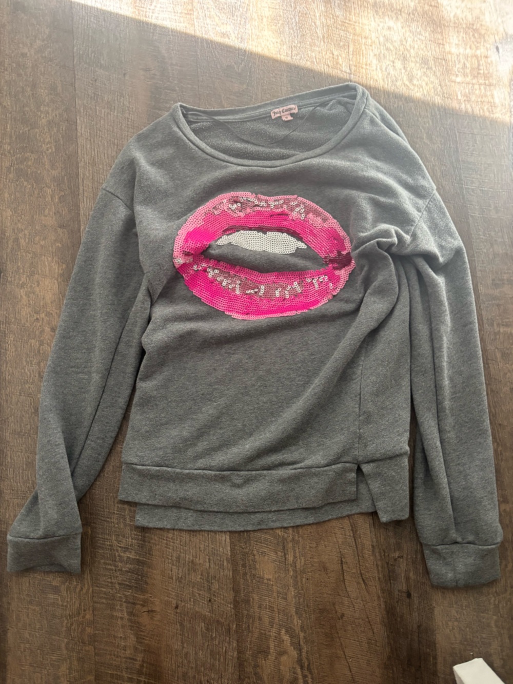 Vintage Juicy Couture Gray Sweatshirt with Hot Pink Sequin Lips